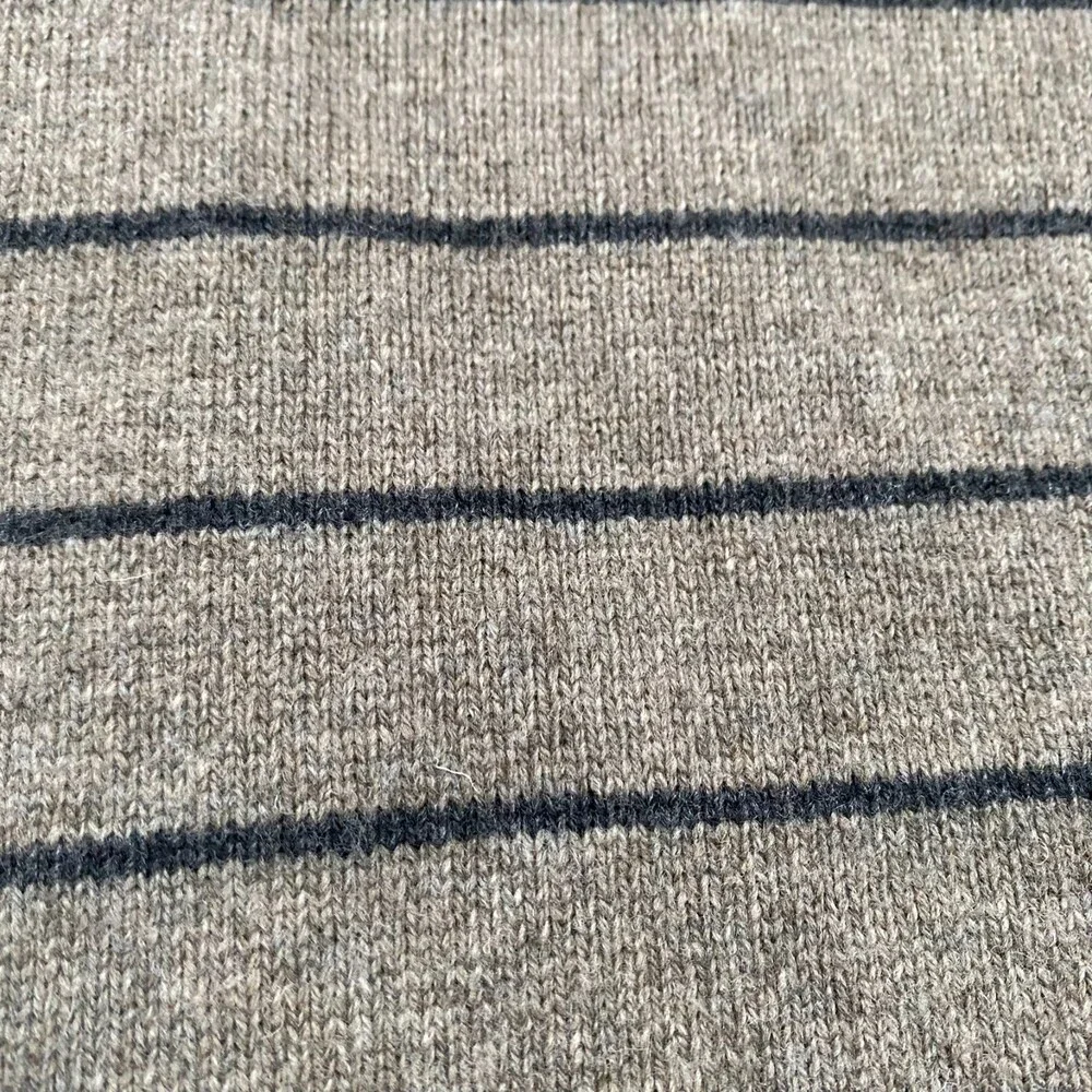 Eddie Bauer Oatmeal Stripe Wool Blend Zip Henley Pullover Sweater Size Large - Picture 6 of 10